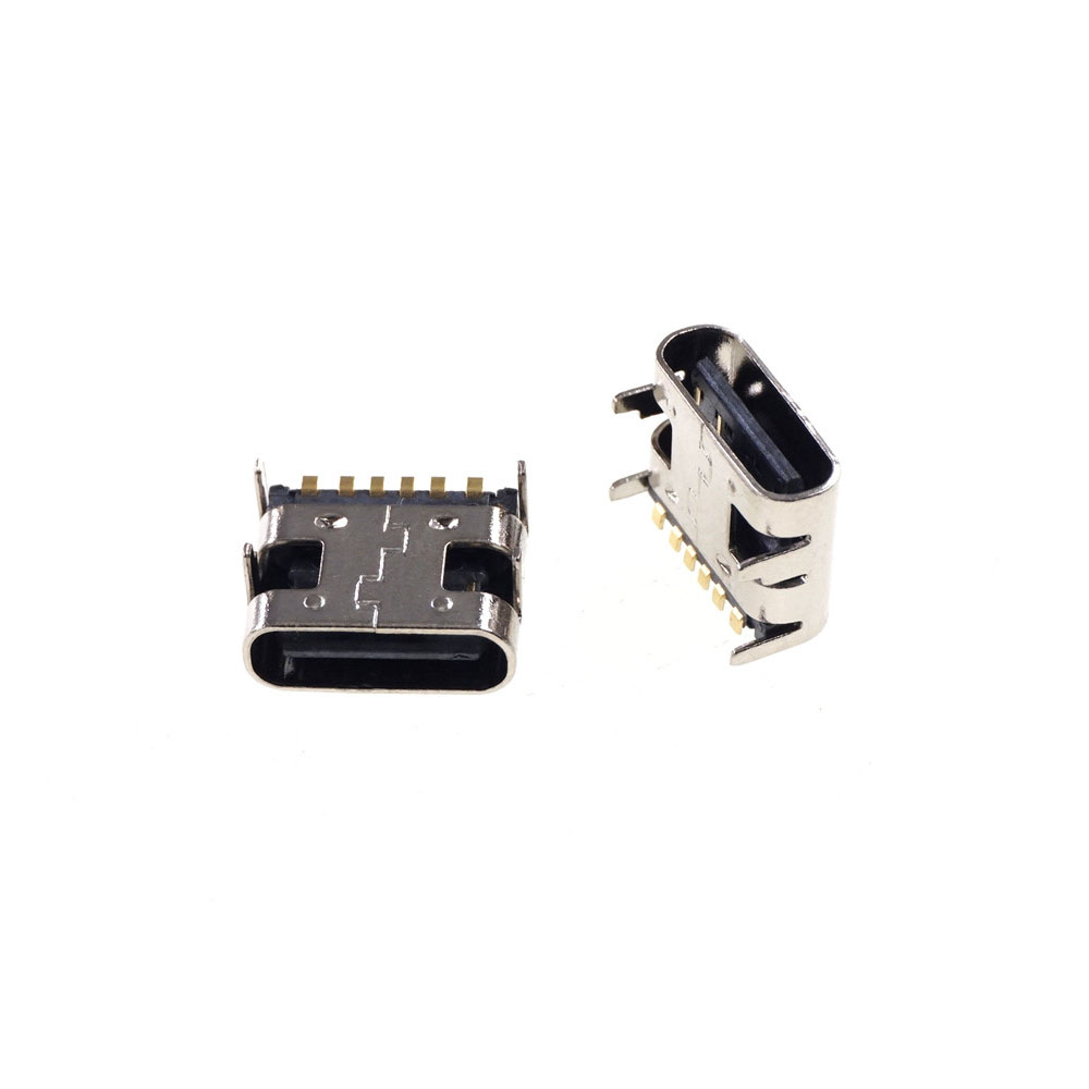 USB 3.1 Type C Connector 6 Pin Receptacle Right Angle Power Charge SMT Tab Female Socket Support Through Hole PCB