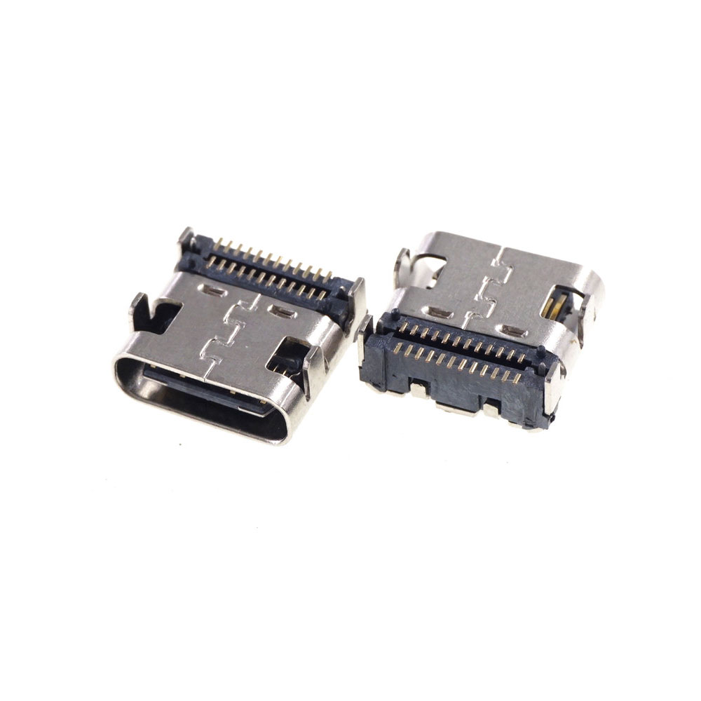 USB 3.1 Type-C Connector 24 Pin Receptacle Right Angle Type C PCB SMT Dual Row Tab Female Socket Support Terminal TH 3A