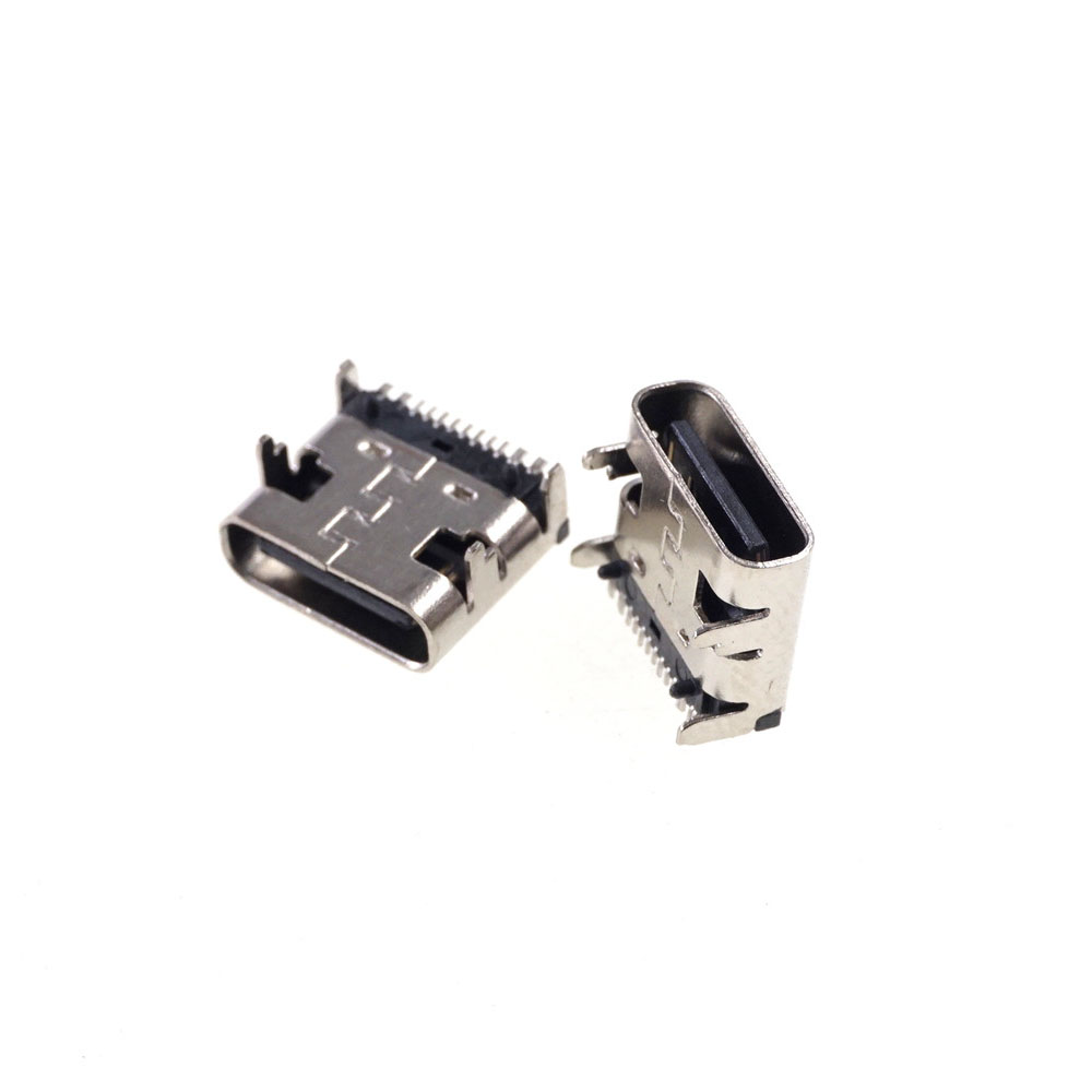 USB 3.1 Type C Connector 16 Pin Right Angle Through Holes PCB Female Socket Type-C Receptacle DIP 90 Degree Power Charge
