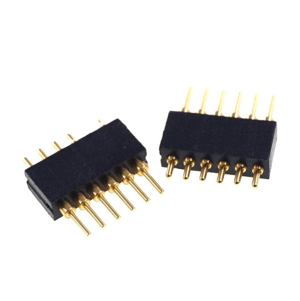 Gold Plated Brass 6 Pin Single Row Through Hole PCB Mount Grid 0.05 Inch Spring Header Connector Pogo Pin 1.27 MM Pitch
