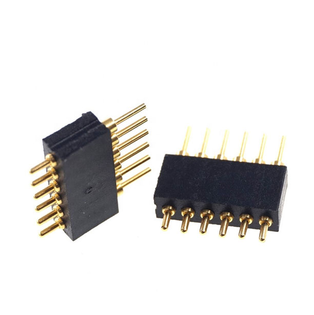 Gold Plated Brass 6 Pin Single Row Through Hole PCB Mount Grid 0.05 Inch Spring Header Connector Pogo Pin 1.27 MM Pitch