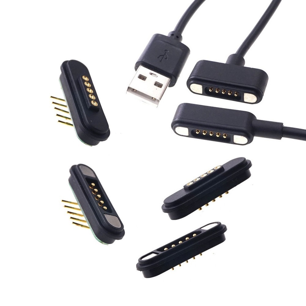 Magnetic Connector 5 Pole USB Cable Wires Male Female 2.2 MM Grid THT 2A Spring Loaded Pogo Pin Waterproof Pad