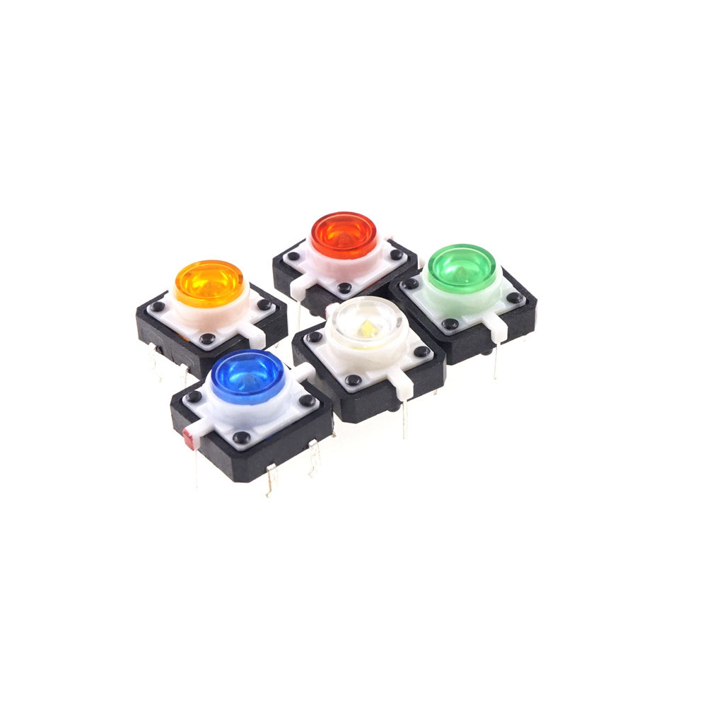 Illuminated Tactile Switch SPST-NO Through Hole Off-Mom 12.0 mm x 12.0 mm LED Red Yellow Green White Blue 7.3 mm Height