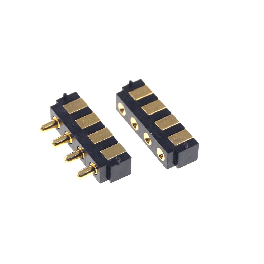 SMT Spring-Loaded Pogo Pin Strip Module 4 Pin 2.5 MM Grid 1x4 Position 90 Degree Surface Mount Horizontal HSMT