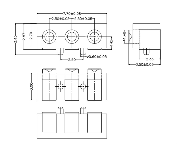 Spring Loaded Pogo Pin connector 3 PIN Right Angle Surface Mount SMD Strip Male Female Target Flat Face SMT Pitch 2.5 mm