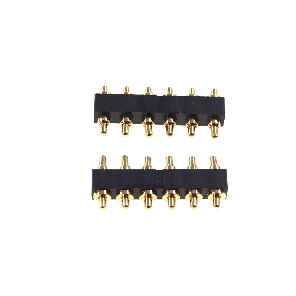 Spring Loaded Pogo Pin Connector 6 Position Double Actions 2.54 Grid 6.6mm Height Mount Parallel Circuit Boards Dual Head