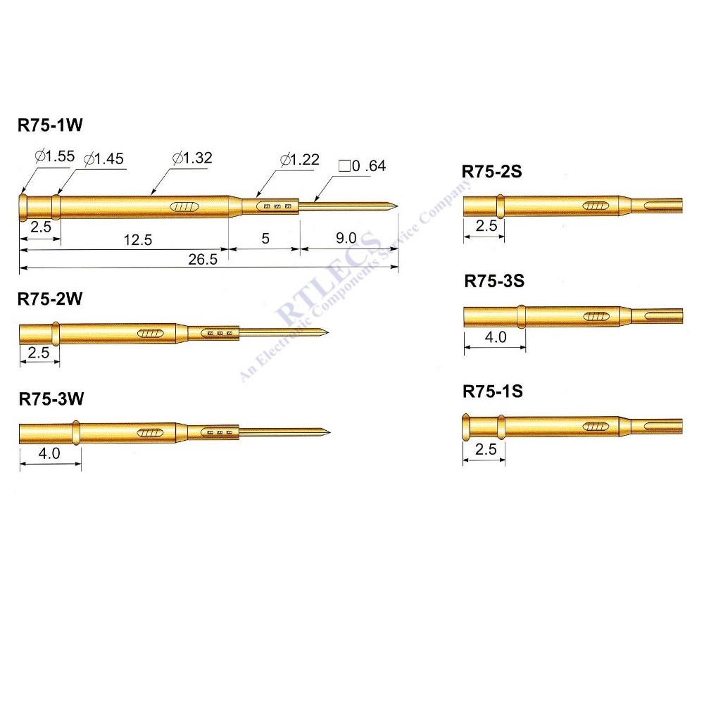 R75 Series Test Probe Receptacle for Testing Spring Loaded Pogo Pin P75 Bare PCB 1.91 mm Pitch Socket Choose to order