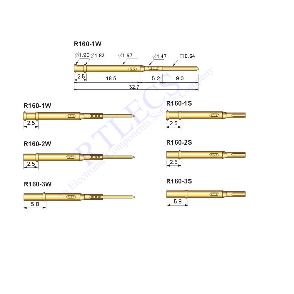 Receptacle R160 For Spring Test Probe P160 Bare PCB 2.54 MM Pitch Mating Different Socket Style to Choose Order