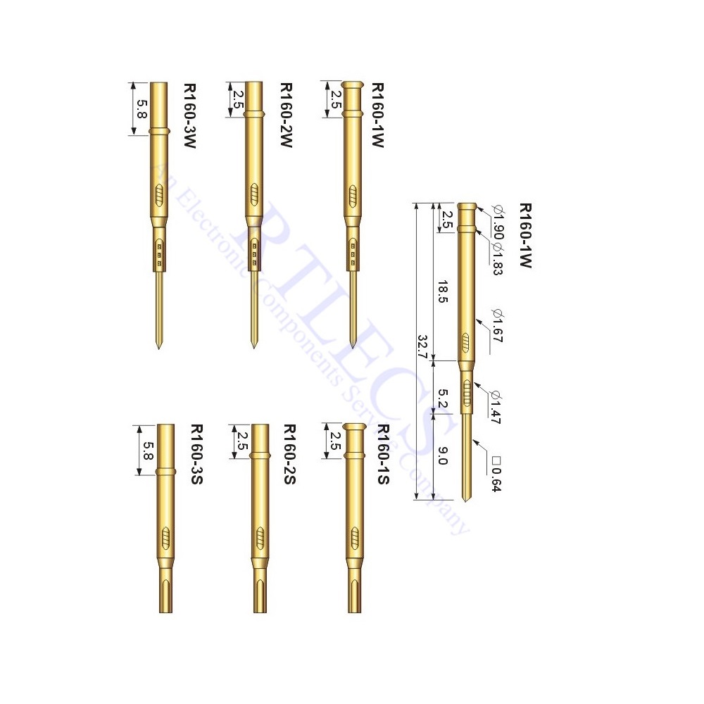 Receptacle R160 For Spring Test Probe P160 Bare PCB 2.54 MM Pitch Mating Different Socket Style to Choose Order