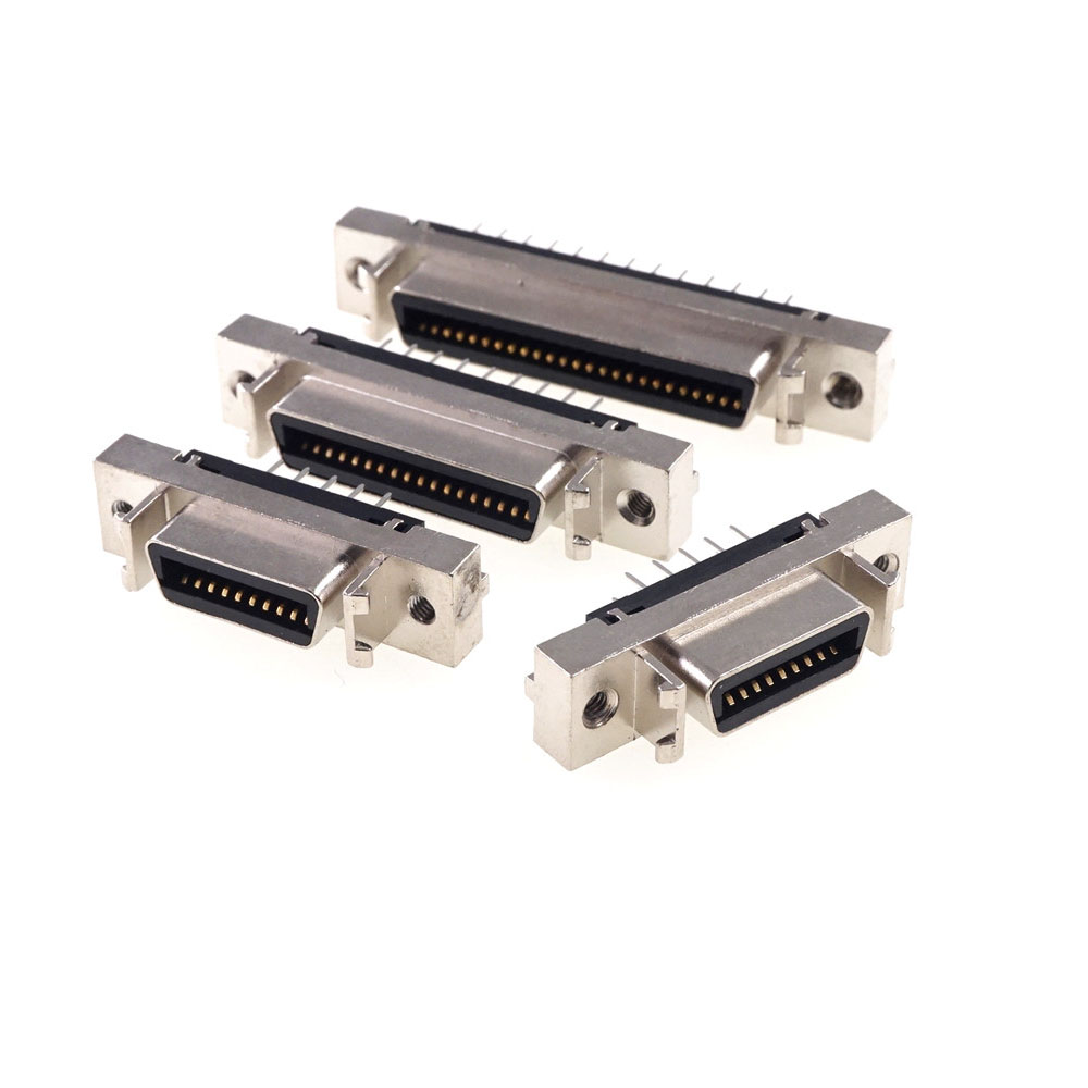 Female MDR Servo Driver SCSI Connector HPCN Slot Type 14 20 26 36 50 68 Pin Socket 180 Degree Vertical Through Holes PCB