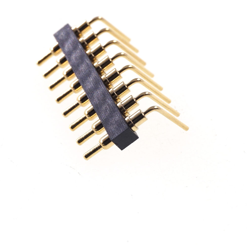 Spring Pogo Pin Connector 2.54 mm Pitch  6 8 Pins Through Holes PCB 10.5mm Height Right Angle 90 Degree