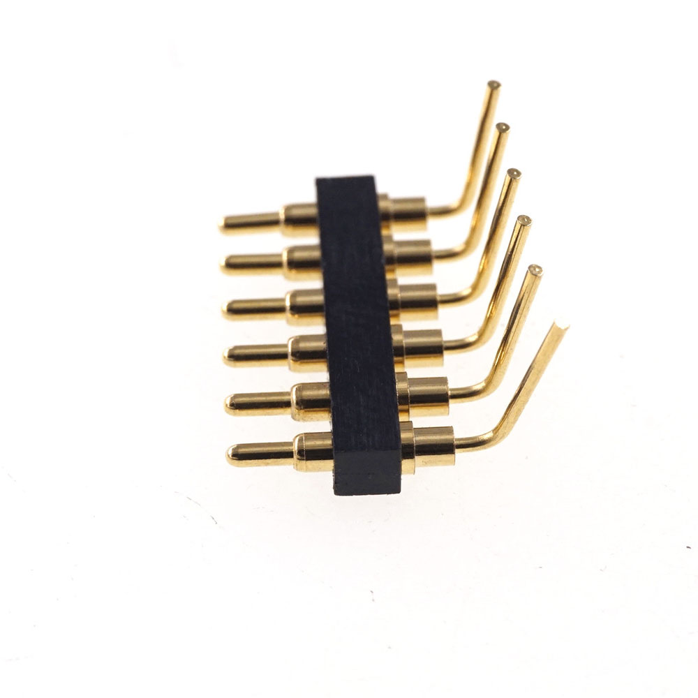 Spring Pogo Pin Connector 2.54 mm Pitch  6 8 Pins Through Holes PCB 10.5mm Height Right Angle 90 Degree