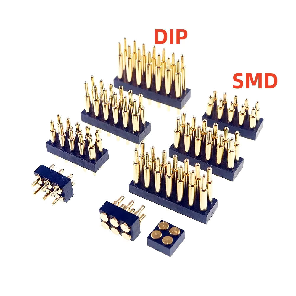 Spring-Loaded Pogo Pin Connector 4 6 8 10 12 14 16 20 Positons Dual Row SMD THT DIP Grid 2.54 MM .1 Inch Power DC