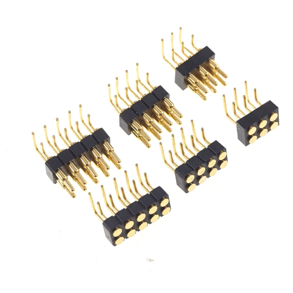 Male Female Pad Dual Row DIP Right Angle 2.54MM Pogo Pin Connector 4 6 8 10 12 14 16 20 Position Horizontal