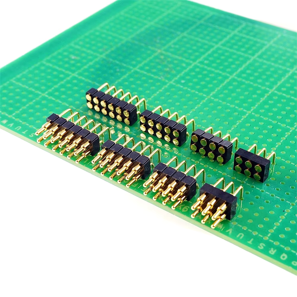 Male Female Pad Dual Row DIP Right Angle 2.54MM Pogo Pin Connector 4 6 8 10 12 14 16 20 Position Horizontal