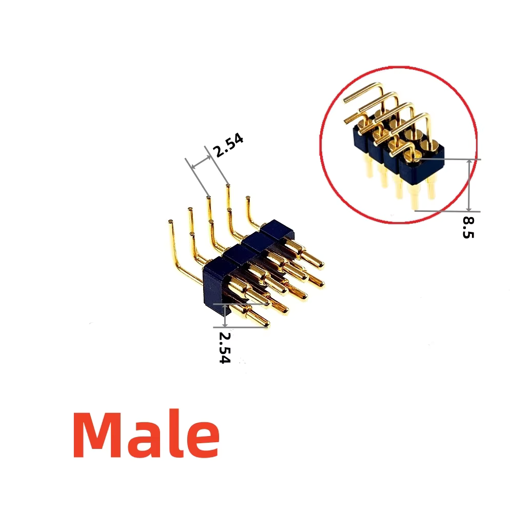 Male Female Pad Dual Row DIP Right Angle 2.54MM Pogo Pin Connector 4 6 8 10 12 14 16 20 Position Horizontal