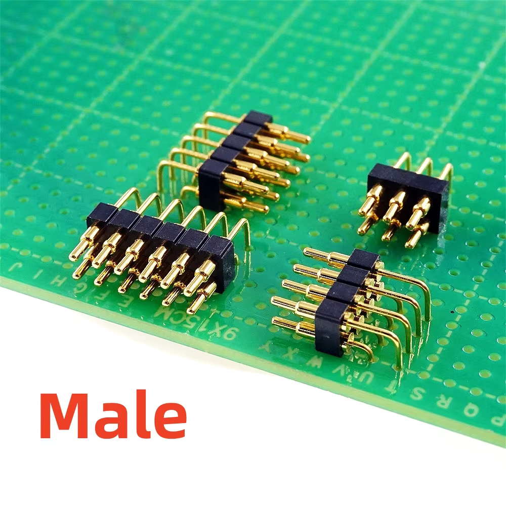 Male Female Pad Dual Row DIP Right Angle 2.54MM Pogo Pin Connector 4 6 8 10 12 14 16 20 Position Horizontal