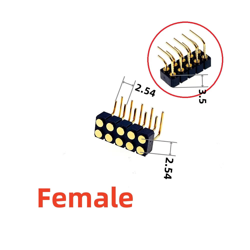 Male Female Pad Dual Row DIP Right Angle 2.54MM Pogo Pin Connector 4 6 8 10 12 14 16 20 Position Horizontal