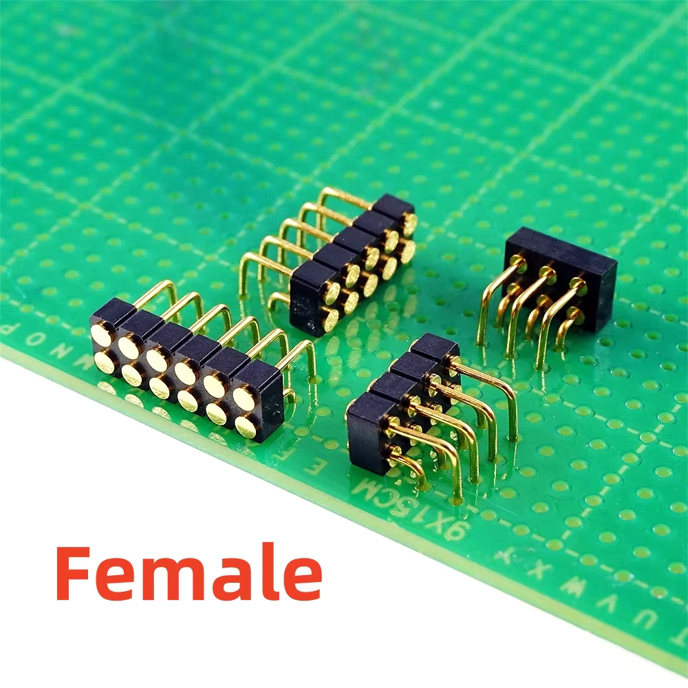 Male Female Pad Dual Row DIP Right Angle 2.54MM Pogo Pin Connector 4 6 8 10 12 14 16 20 Position Horizontal